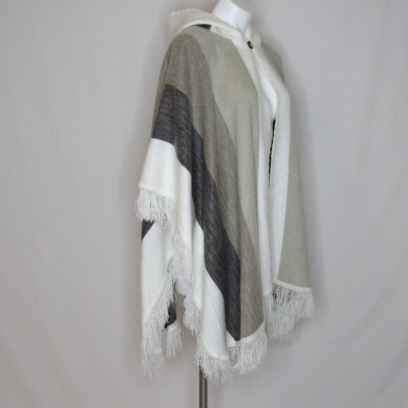 Andes Native Roots Hooded Poncho Alpaca Wool Hand Made Beige Stripe Women's OS - Picture 4 of 8